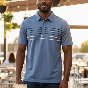 Travis Mathew Steel Blue Polo Shirt With Stripes
